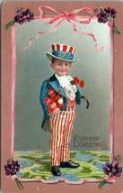 Boy As Uncle Sam Birthday Greetings Postcard Y6 - £6.25 GBP