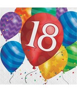 Balloon Blast 16 Ct 18 Luncheon Napkins 18th Birthday Party - $3.79