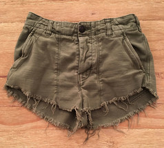 Free People  Army Green Raw Hem Distressed Shorts Button Fly High Rise S... - £26.58 GBP