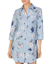 Ralph Lauren Womens Blue Floral Pinstripe Sleepshirt Cotton Pajama Gown XS - £27.97 GBP