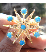 Victorian 0.75ct Rose Cut Diamond Turquoise Bridal Women&#39;s Brooch/Pin Ch... - $350.66