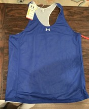 NWT Under Armour UA Blue Double Reversible Women&#39;s Jersey top Size L Basketball - £23.97 GBP