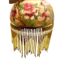 VTG Reverse Painted Floral Pansy Glass Bugle Bead Lamp Shade - $74.25