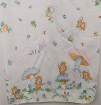 Vintage Mushroom Mice Receiving Baby Blanket Mouse Mushrooms White 24x38&quot; - £12.71 GBP