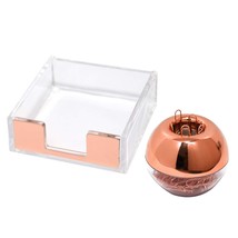 Clear Sticky Memo Pad Holder 100 Rose Gold Magnetic Paper Clips Dispenser Desk O - £25.30 GBP