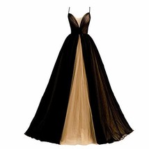 Gothic Ball Gown Wedding Prom Dresses Spaghetti Straps Black Tulle Champagne 2 - £87.46 GBP