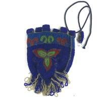 Vintage 1920s Hand Beaded Women&#39;s Purse Handbag Cobalt Blue Floral Flapp... - $40.00