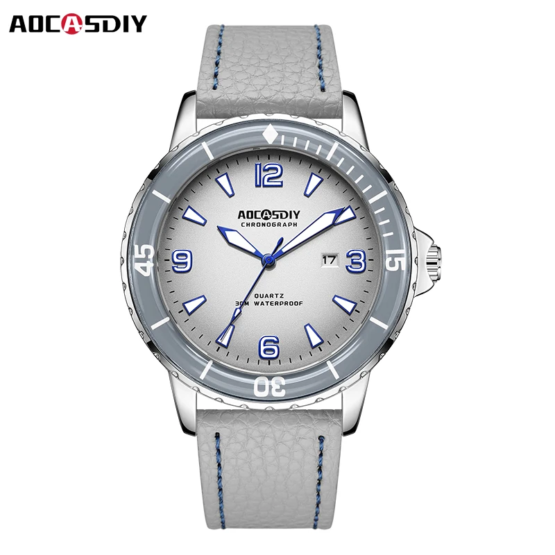 22mm High Quality Leather Strap Casual Watch for Men Diving Sports Watch Luminou - £27.21 GBP