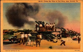 Vintage Linen POSTCARD-FIRING Big Guns At Fort Story, Cape Henry, Va BK59 - £4.35 GBP