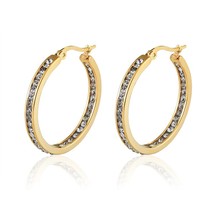 Hot Sale Inlay Zircon Half A Circle Hoop Earrings For Women Titanium Steel Gold  - £10.47 GBP