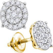 10kt Yellow Gold Womens Round Diamond Concentric Circle Cluster Earrings - £679.45 GBP