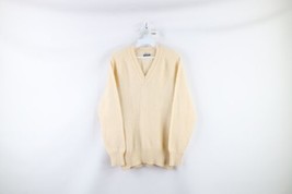 Vtg 60s Saks Fifth Avenue Womens Medium Shetland Wool Knit V-Neck Sweater Cream - £55.22 GBP