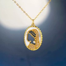 18ct Solid Gold &#39;Girl With Pearl Earring&#39; Charm Necklace - 18K, au750, gift, gem - £196.48 GBP