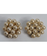 Vintage Faux Pearl Beaded Cluster Clip On Earrings Circle Art Deco Jewelry - $7.99