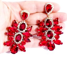 Rhinestone Clip On Earrings, Chandelier Drop Earrings, Red Pageant Earrings, Gif - £36.38 GBP