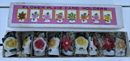 Vintage Porcelain Flower Place Card Photo Holder Set Cmmodore Red Yellow - $29.69