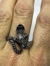 Vintage Silver Gothic Cobra Snake Serpent Stainless Steel Size 10.5 Ring - £31.07 GBP