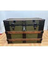Vintage WOOD STEAMER TRUNK chest coffee table storage box antique decor ... - £97.78 GBP