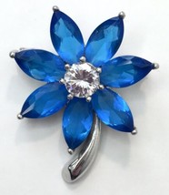 Signed NF Thailand 925 Sterling Silver Blue Stone Flower Pin Brooch - £46.98 GBP