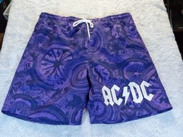 ACDC Swim Trunks Mens L Purple All Over Print Lined Surf Rock Beach Casual - £12.01 GBP