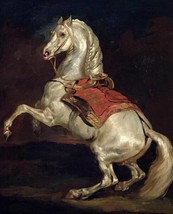 hand-painted Oil Painting white horse standing at night landscape - $65.44