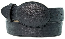 Western Cowboy Belt Black Shark Pattern Leather Removable Rodeo Buckle Cinto - £23.72 GBP