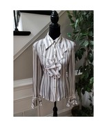Jones New York Women&#39;s Striped Button-Down Ruffled Blouse with Bell Slee... - $35.32 CAD