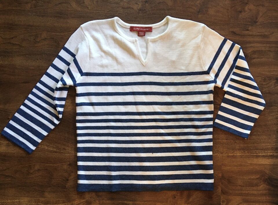 Primary image for Gloria Vanderbilt Sweater Blue Striped Nautical VINTAGE Y2K NEW Acrylic Nylon