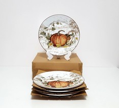 NEW Williams Sonoma Set of 4 Plymouth Pumpkin Salad Plates 8 1/2&quot; Porcelain - £88.19 GBP
