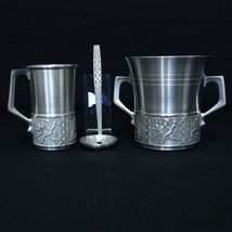 ITB Norway Tinn Pewter Ice Bucket w/ Scoop Ladle &amp; Matching Mug Cup Folk... - $356.98