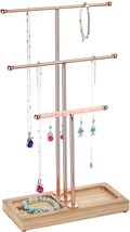 Rose Gold 3 Tier T-bar Jewelry Stand Multifunctional Organizer Solid Wood Tray - £19.77 GBP