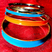 Mid-century / Vintage~gorgeous blue and orange enamel bracelets - £21.00 GBP