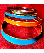 Mid-century / Vintage~gorgeous blue and orange enamel bracelets - $36.55 CAD