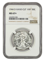 1944-D 50C Ngc MS67+ (Hand Cut &quot;Aw&quot;) - £1,301.46 GBP