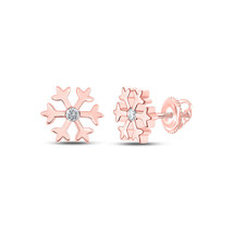 10kt Rose Gold Womens Round Diamond Snowflake Fashion Earrings 1/20 Cttw - £142.65 GBP
