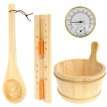 4Pcs Sauna Accessories Set Wooden Bucket Spoon 2in1 Thermometer Hygromet... - £85.64 GBP