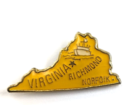 Virginia State Map Richmond Norfolk Riverboat Yellow Gold Tone Enamel Pi... - $9.99