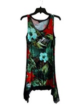 Cupio Tropical Print Tunic Dress Sz S Palm Floral Mesh Hem Cruise Wear - £13.29 GBP