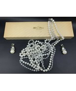 Opera Length Double Strand Faux Pearl &amp; Beads Necklace 64 Inch &amp; Clip Ea... - £14.37 GBP