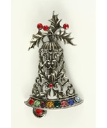 Vintage BEATRIX Costume Jewelry Dark Silver Rhinestone CHRISTMAS Bell Br... - £19.04 GBP