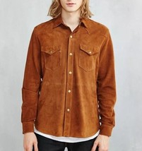 Men designer sheepskin suede leather jacket shirt #41 - £125.29 GBP