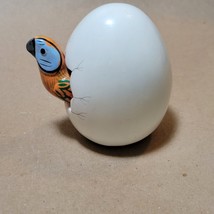 Hatched Egg Pottery Bird Parrot Orange Blue Mexico Hand Painted Clay Signed 137 - £22.15 GBP