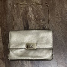 MICHAEL KORS Sloan Metallic Leather Clutch Gold Chain Strap Shoulder Bag... - $23.36