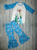 NEW Frozen Ana Elsa Olaf Ruffle Sleeve Shirt &amp; Bell Pants Boutique Outfit Set  - £5.03 GBP+