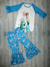 NEW Frozen Ana Elsa Olaf Ruffle Sleeve Shirt &amp; Bell Pants Boutique Outfit Set  - £6.09 GBP+