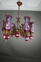 Rare French Hurricane Cranberry Porcelain Six Lights Chandelier Fixture ... - $880.99 CAD