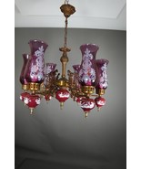Rare French Hurricane Cranberry Porcelain Six Lights Chandelier Fixture ... - €558,98 EUR