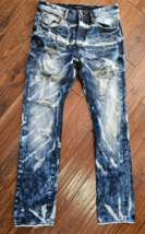 AKOO Jeans Men&#39;s Size 32x32.5 Blue Denim Bleach Splatter Distressed - £30.58 GBP