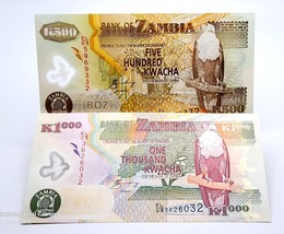Zambia  Banknotes, 500 Kwacha 2008 P-43 &amp; 1000 Kwacha 2008 P-44 - $3.95