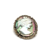 Antique Art Deco Signed 800 Carved Abalone Shell Cameo Marcasite Brooch Pendant - £31.65 GBP